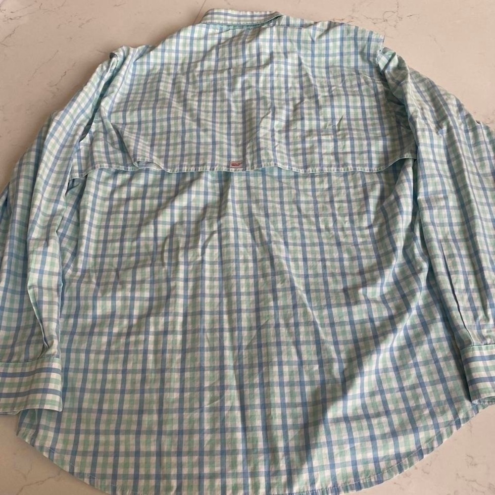 Vineyard Vines Harbor Shirt Blue Green Gingham Check Button Down Men's Size L - Picture 6 of 8